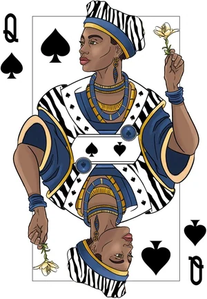 Queen of Spades in the original illustrated Afro Eights deck